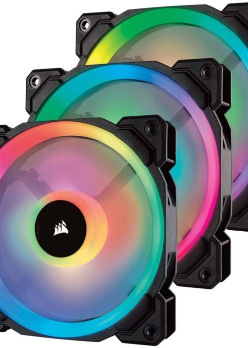 Corsair iCUE LL120 RGB LED PWM (16 Independent RGB LED. 120mm Fan Blade. 600 RPM to 1.500 RPM. Low-Noise Operation) with Lighting Node PRO (3 Pack) - Black