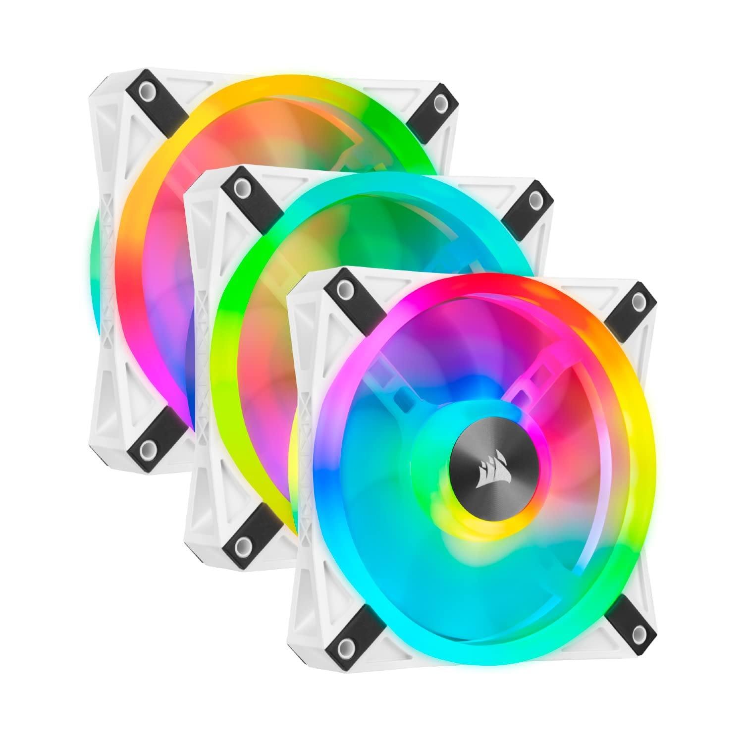 Corsair iCUE QL120 RGB. 120 mm RGB LED PWM Fans Triple Pack with iCUE Lighting Node CORE Included - White